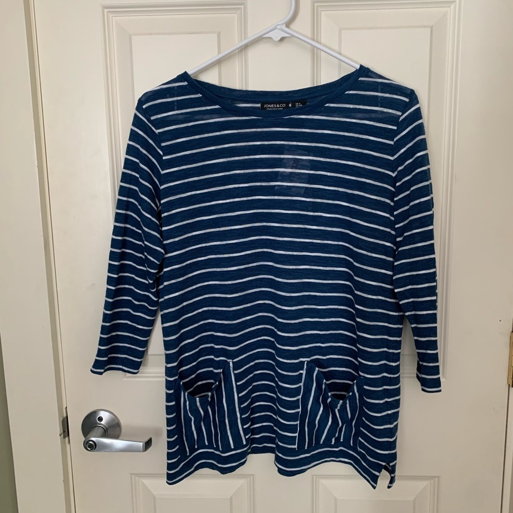 Navy and White Striped Shirt w/ Pockets